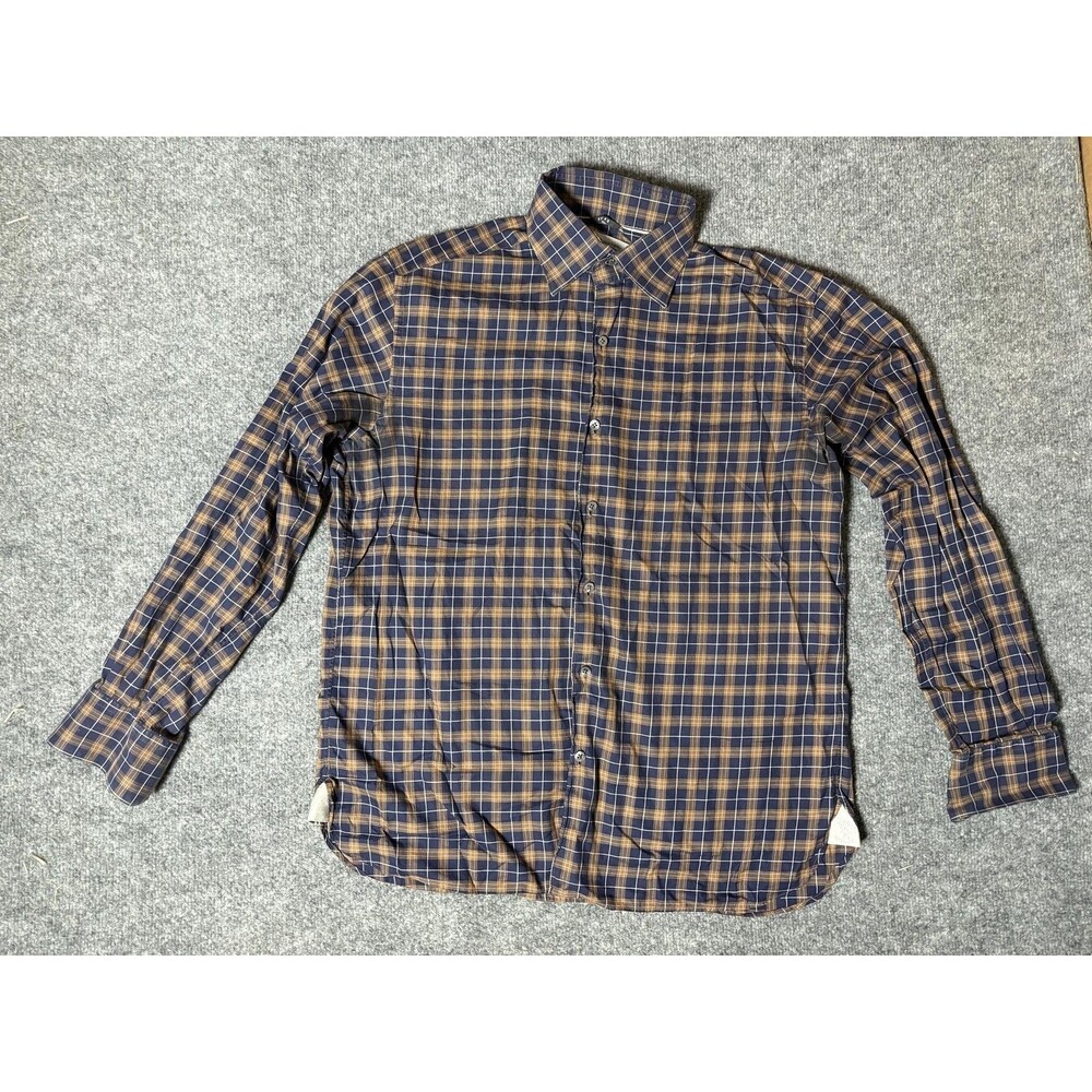 Ermenegildo Zegna Shirt Mens L Blue Plaid Long Sleeve Button-Up Made In Italy